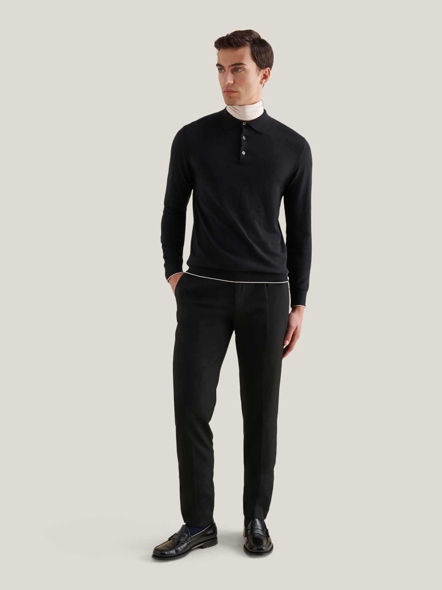 Peckham Rye Knit L/S Black Polo Shirt